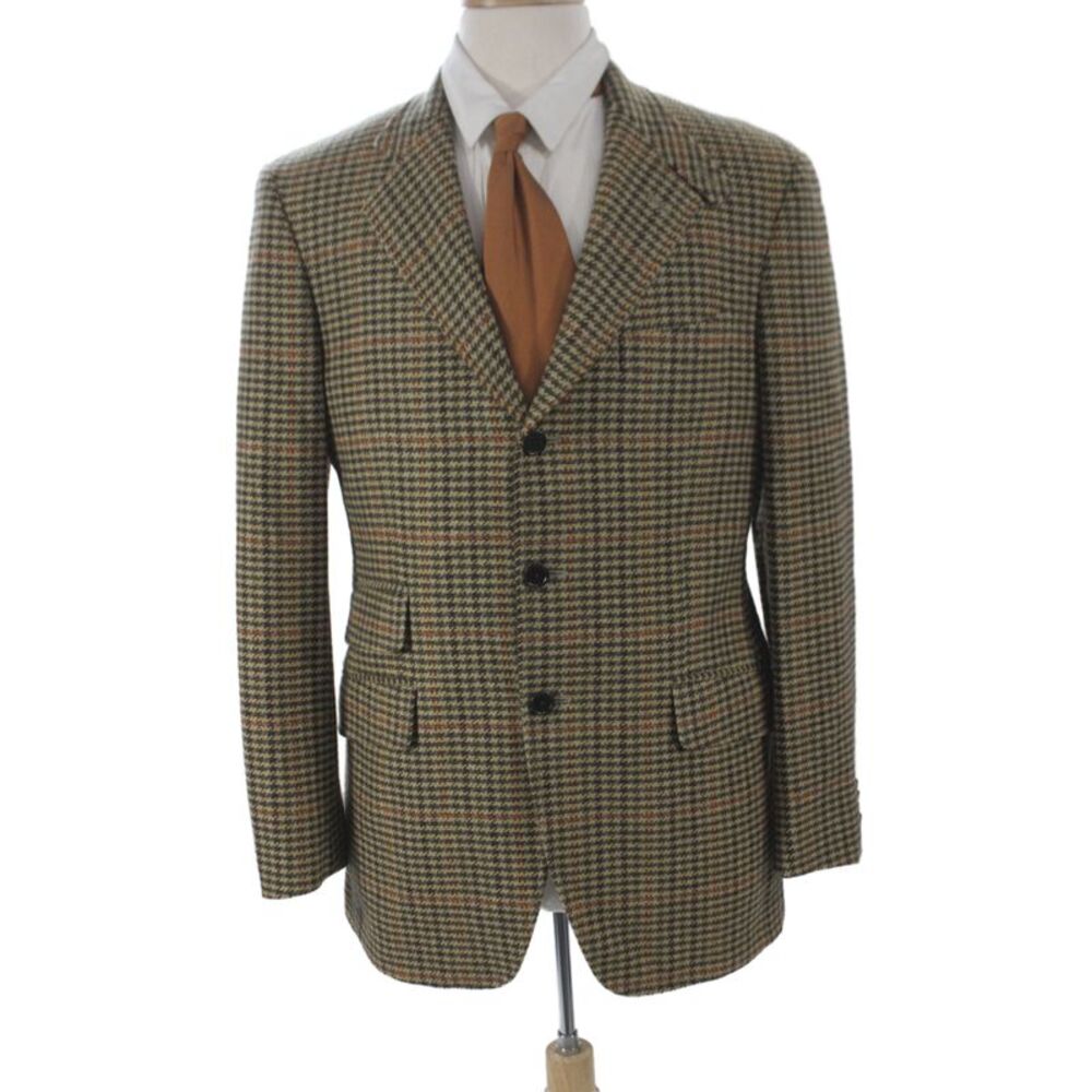 Etro Milano Mens Brown Plaid Cashmere Blazer Button Front Size 50